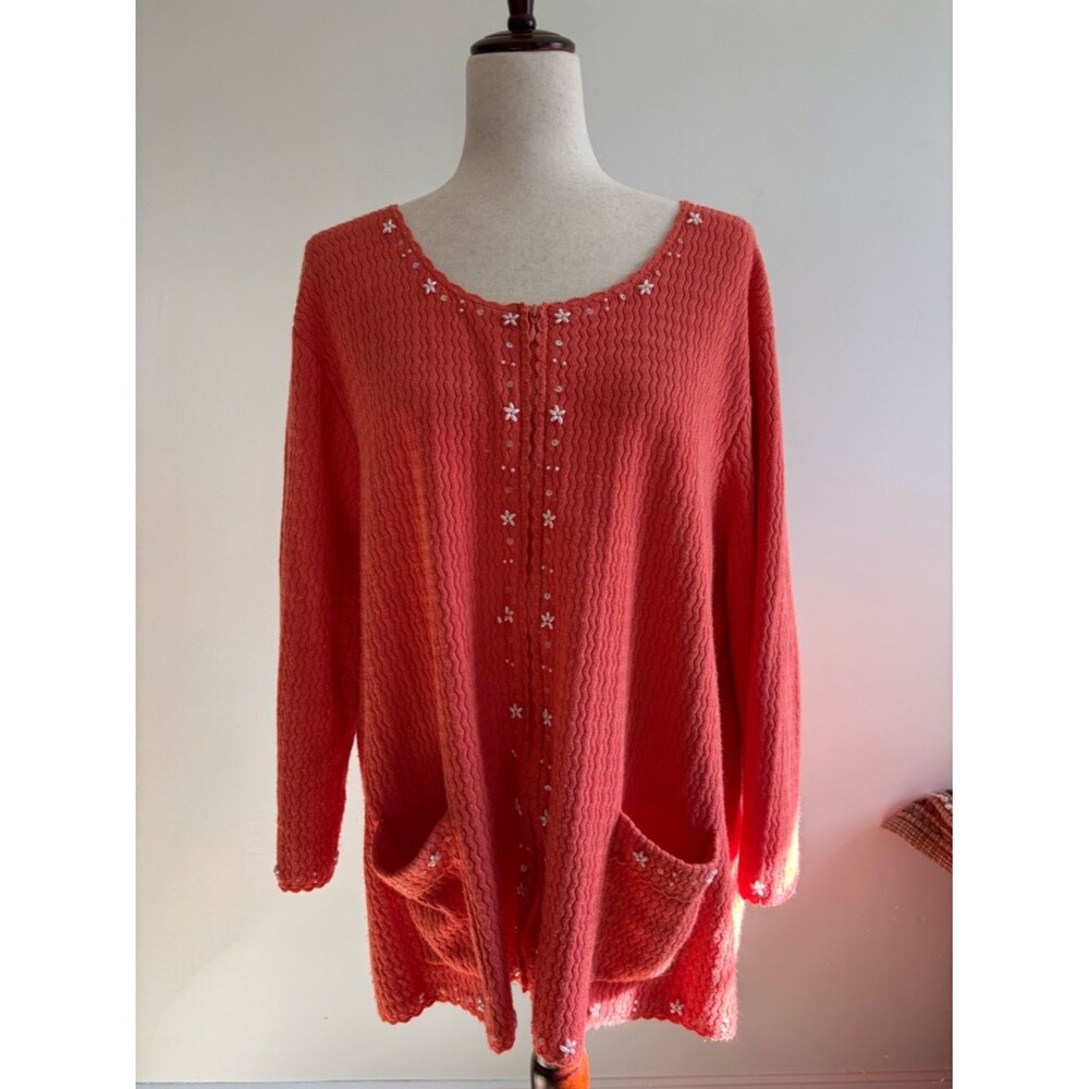 JL Studio 3X Spring Cardigan Zip Up Daisy Beaded